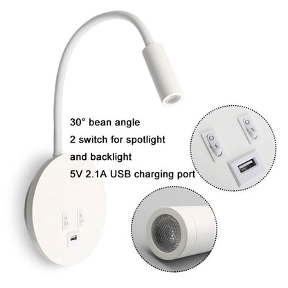 DecorBites™ Corded Gooseneck Wall Sconce with USB Port Switch and Cree LED Backlight