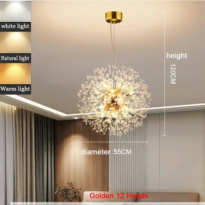 Modern Dandelion Starburst Pendant Light In Chrome
