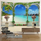 Scenic Sunset Palm Tree Tapestry by Decobites - Boho Beach Landscape Bedroom Decor