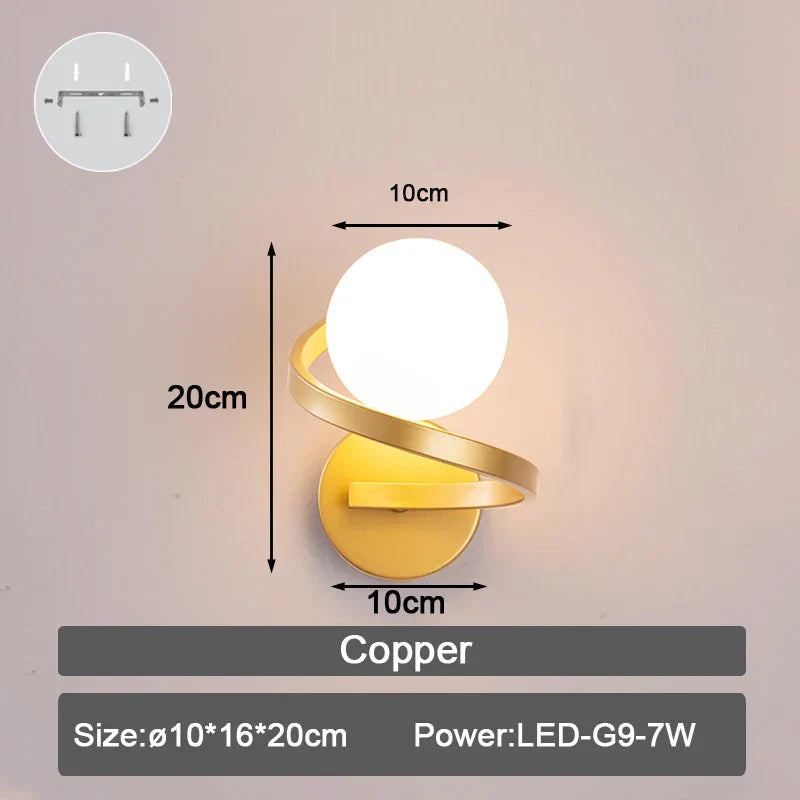 DecorBites™ Frosted Glass Ball LED Wall Lamp for Corridor, Aisle, and Bedroom
