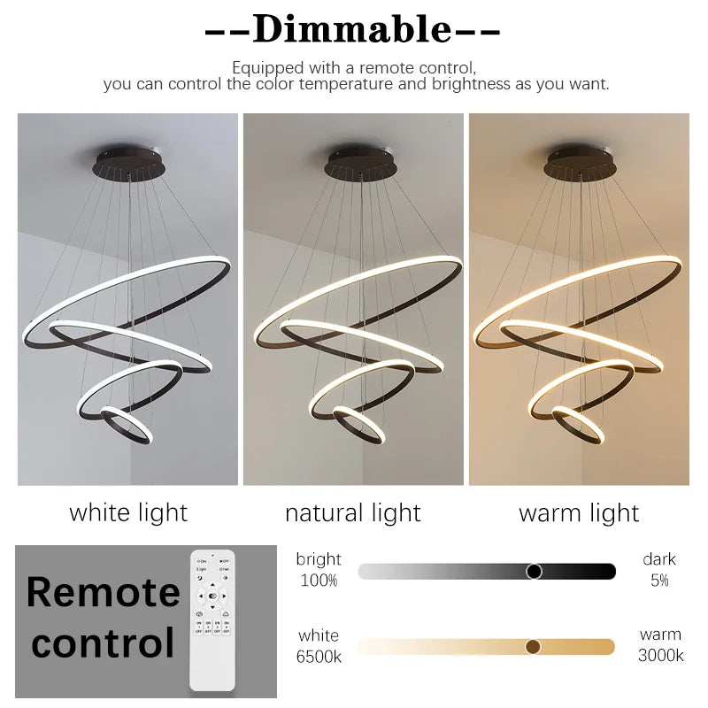 DecorBites™ Gold Circle Rings Chandelier LED Pendant Light for Living Room, Kitchen, Dining Room