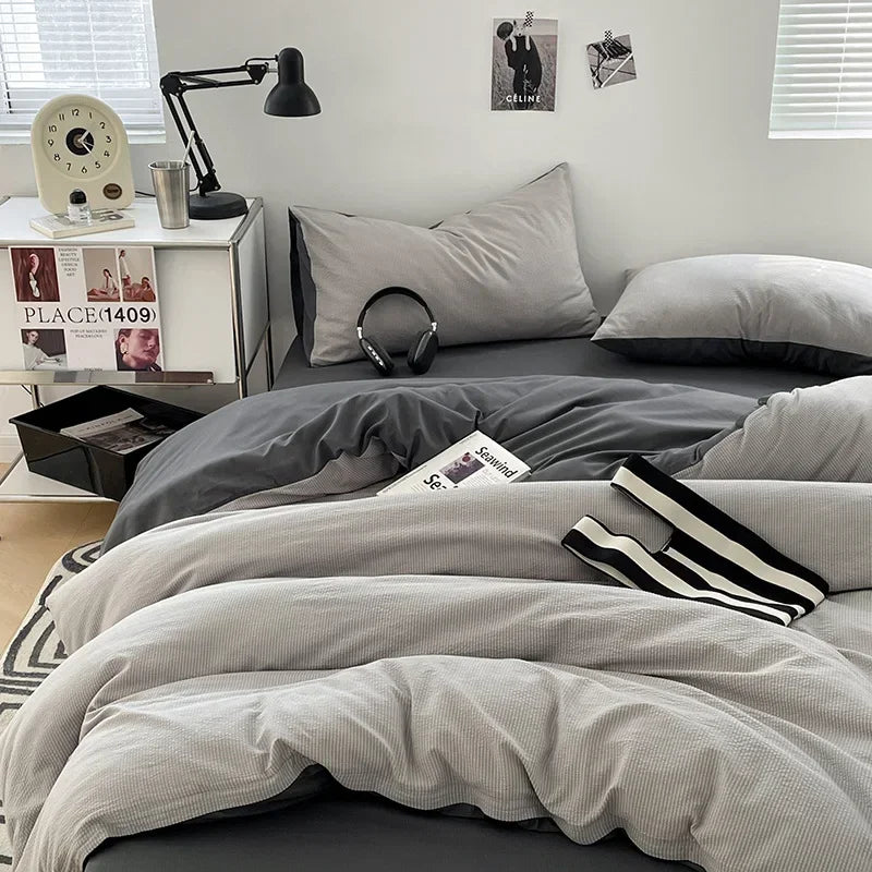 DecorBites™ Bubble Cotton Quilt Sets | Ultra Soft Fitted Sheet Set | King Queen Bed Set