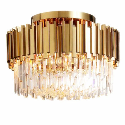 DecorBites™ Gold Crystal Ceiling Lamp: Modern LED Lighting Fixtures for Luxurious Living Rooms.