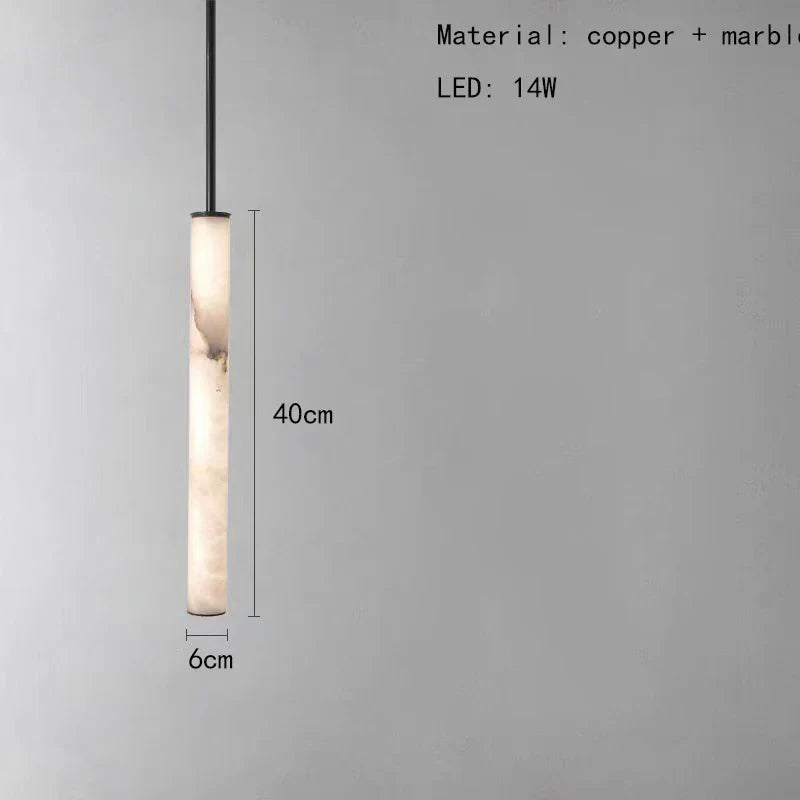 Cylindrical Marble Pendant Light in Black Brass