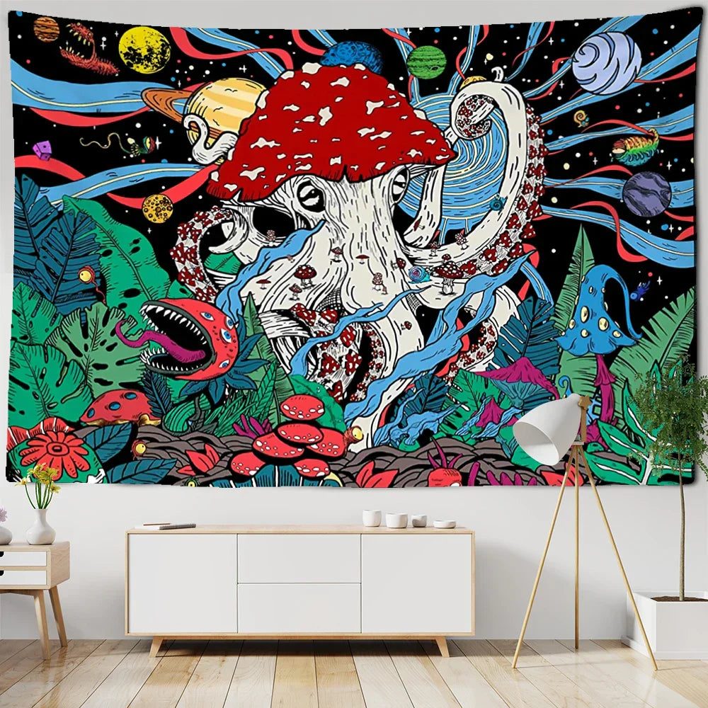 Decobites Abstract Mushroom Tapestry Wall Hanging for Psychedelic Room Decor