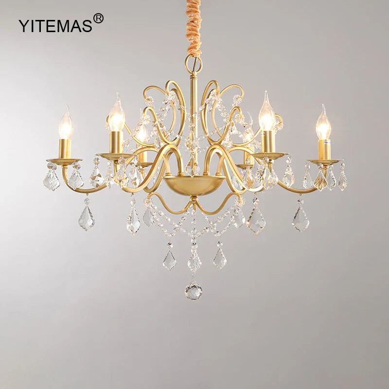 DecorBites™ Gold Crystal Chandelier with Lamp Shade for Elegant Living Room, Bedroom, and Kitchen