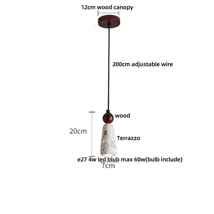 DecorBites™ LED Terrazzo Pendant Lamp White Stone Wood Hanging Light