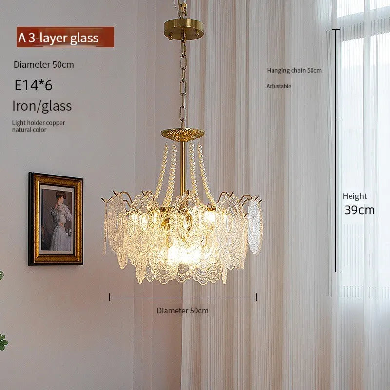 DecorBites™ Clear Glass LED Chandelier: Modern French Style for Living Room, Bedroom, Kitchen.