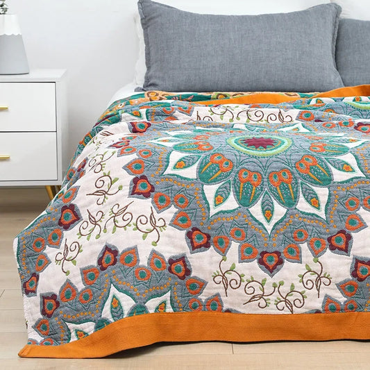 DecorBites™ Boho Mandala Cotton Summer Blanket - Double-Sided Soft Throw for Beds, Sofas