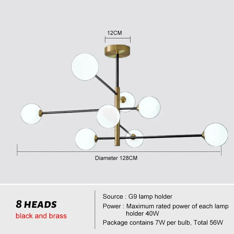 DecorBites™ Glass Brass Chandelier: Nordic Modern Pendant Lights for Home, Living Room, Bedroom, Restaurant
