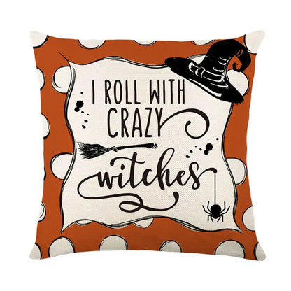 DecorBites™ Halloween Pumpkin Linen Cushion Cover Set for Home Sofa Bedroom Decor