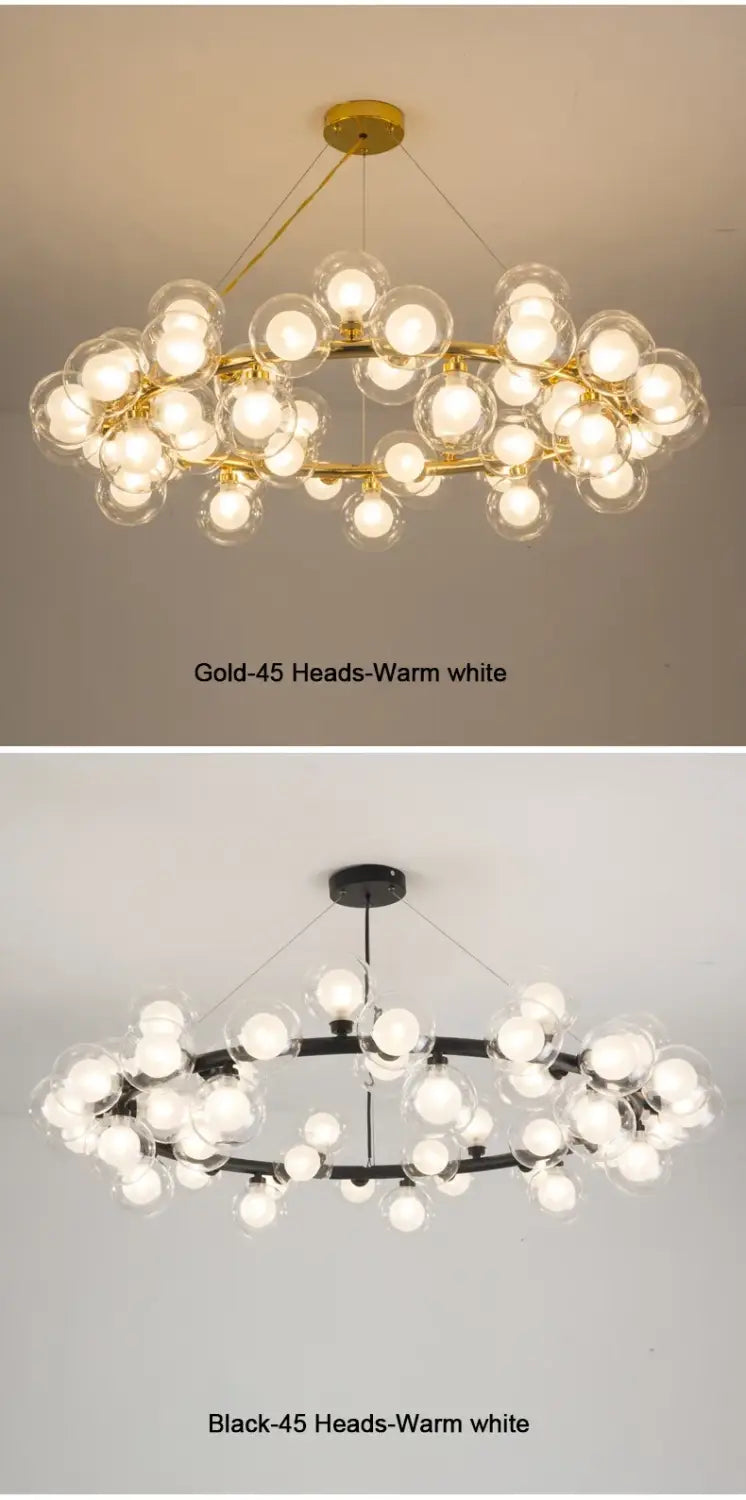 DecorBites™ Contemporary Black and Gold Chandelier - White Glass Ball