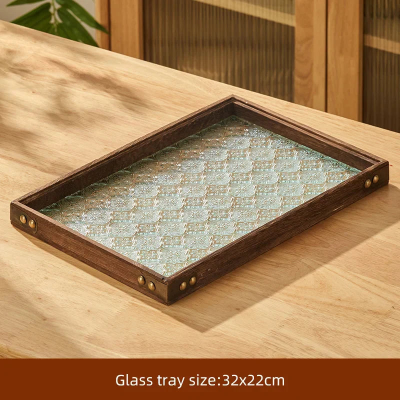 Bandeja para Mesa de Té de Madera y Vidrio Decorbites™ Rectangular para Aperitivos, Frutas y Servicio