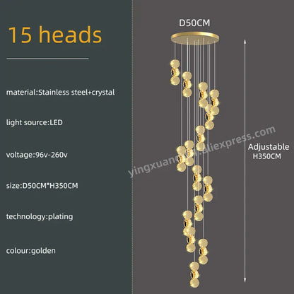 DecorBites™ Gold Crystal Chandeliers LED Pendant Lamp for Modern Living Spaces