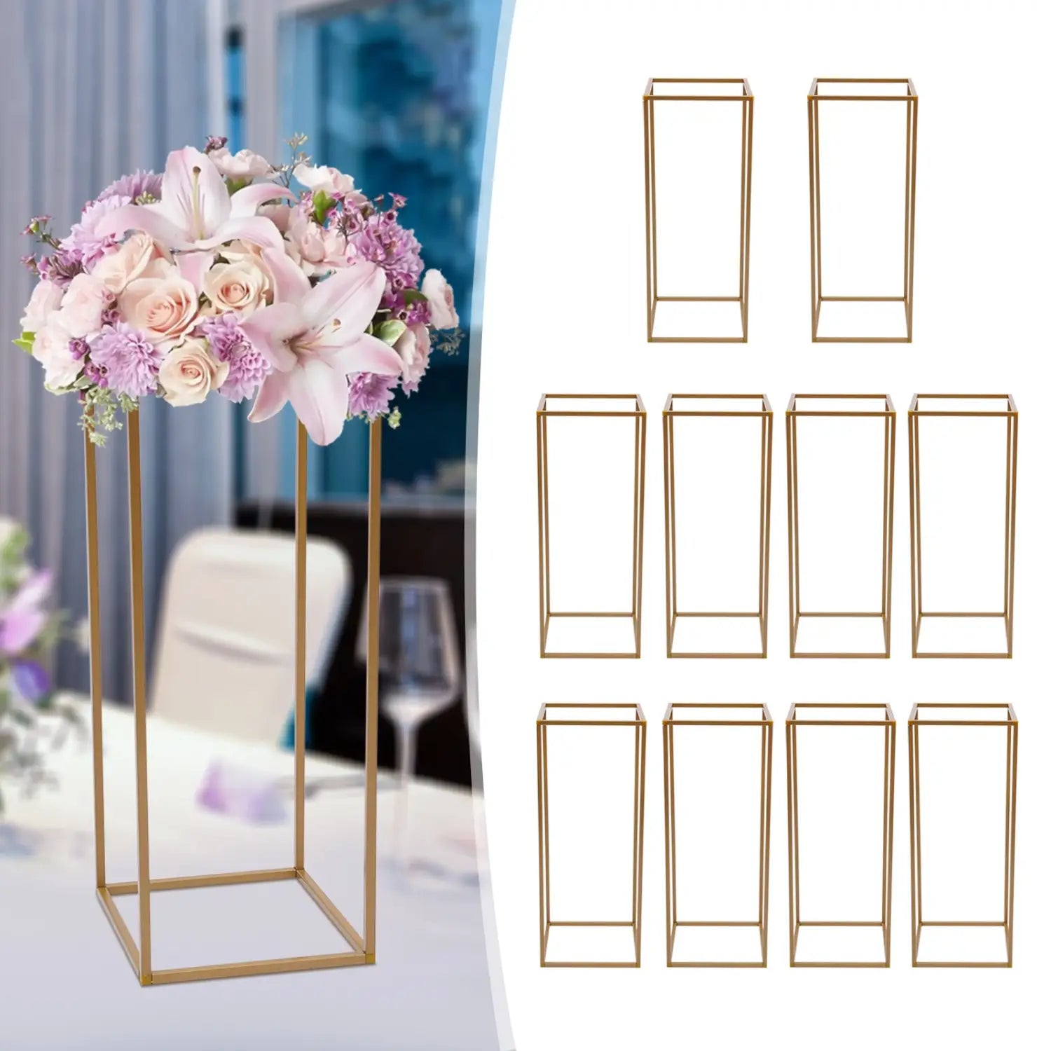 DecorBites™ Elegant 10-Piece Gold Wedding Flower Stand