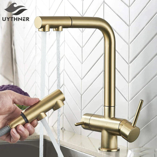 DecorBites™ Dual Handle Waterfilter Kitchen Faucet with 360° Rotation & Pull Out Mixer Tap