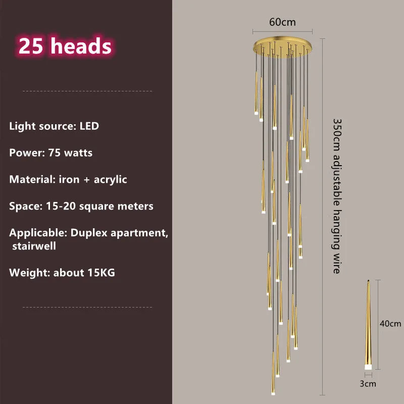 DecorBites™ Loft Black LED Stair Chandelier for Modern Living Room and Restaurant