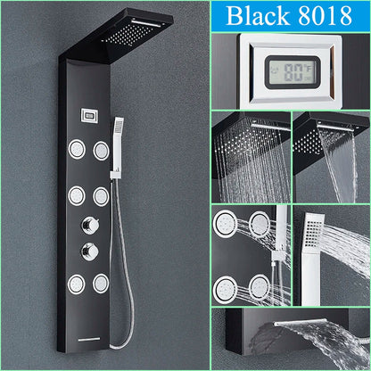 صنبور دش أسود مثبت على الحائط من DecorBites™ مع شلال مطري وخلاط ساخن وبارد