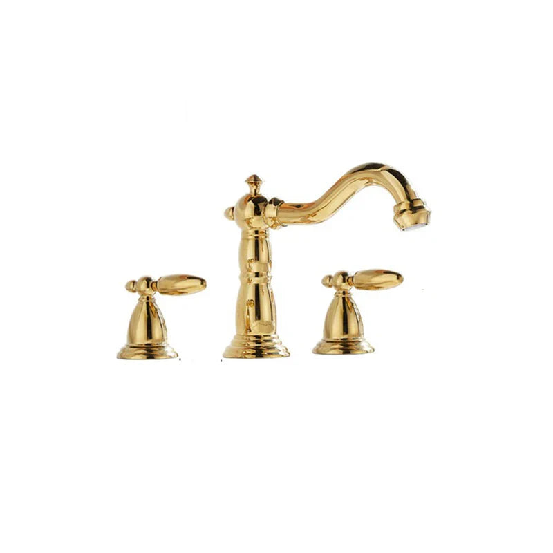 Grifo de baño de latón dorado Decorbites™ de montaje amplio - Grifos de fregadero antiguo de 3 orificios