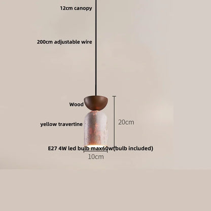 Lámpara colgante LED DecorBites™ con bola de cristal para sala de estar o comedor, con detalles en madera natural y piedra.