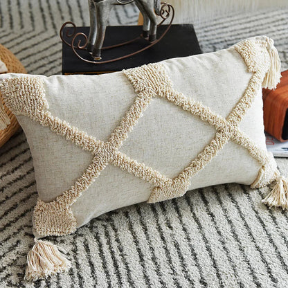 DecorBites™ Boho Nordic Tassel Pillow Case - Beige Cotton Linen Cushion Cover