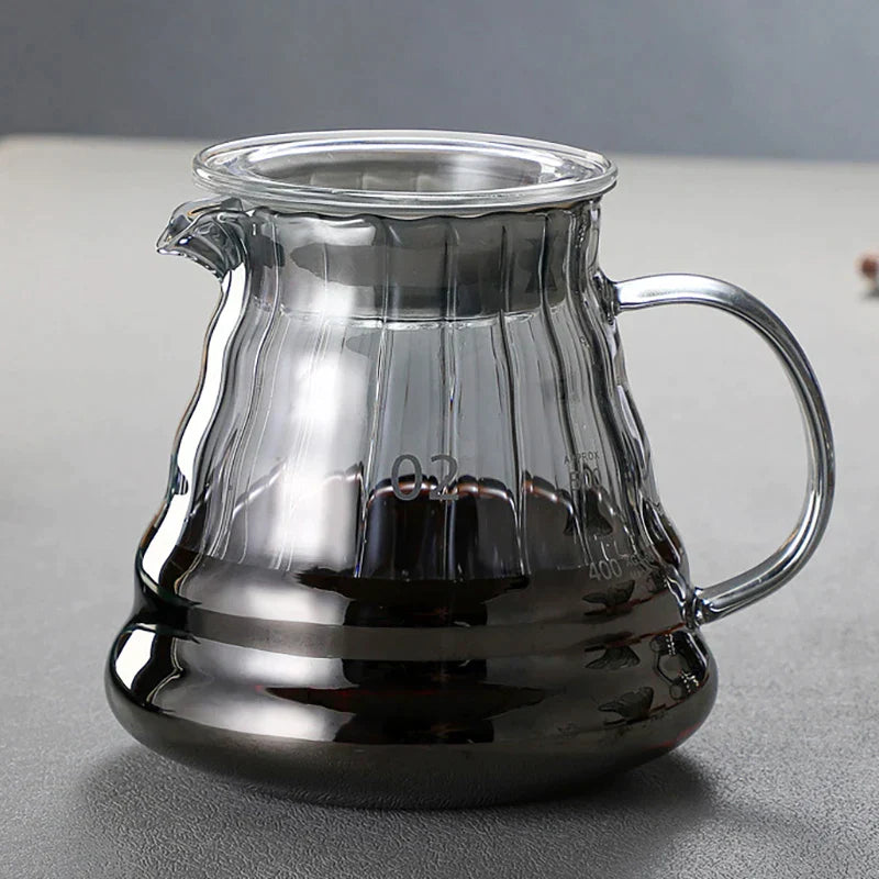 DecorBites™ Glass Coffee Carafe, 600ml Pour Over Pot with Rubber Lid