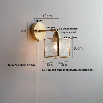 DecorBites™ Japanese Style LED Wall Light Clear Glass Pull Chain Switch Bedside Lamp