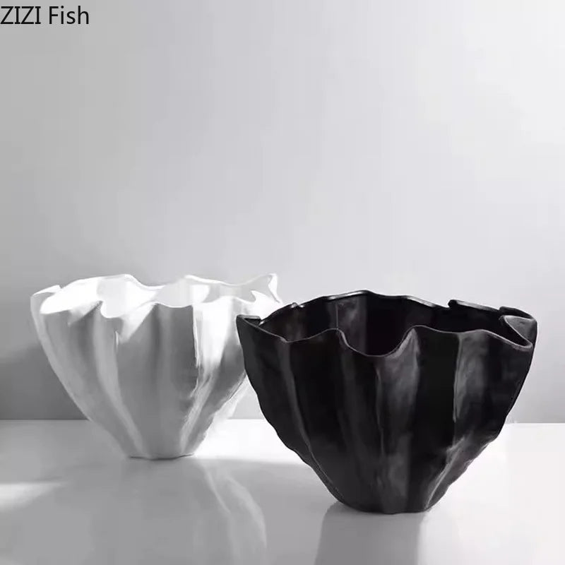 مزهرية ديكور بايتس™ المصنوعة من الراتنج الأسود، مزهرية مكتبية بترتيب زهور، ديكور غرفة عصري