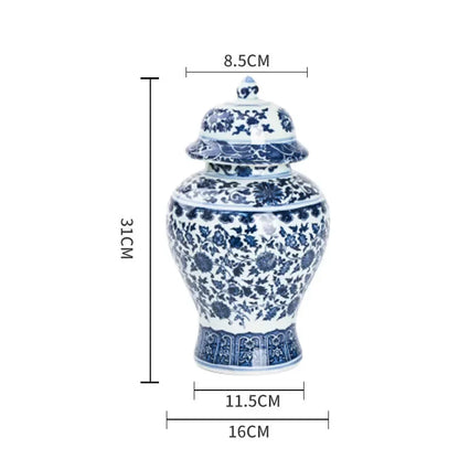 DecorBites™ Blue White Porcelain General Jar: Ceramic Tea Caddy Candy Pot Storage Container
