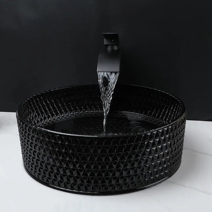 DecorBites™ Diamond Glass Basin Set with Matte Black Faucet and Pop-up Drain Mixer Tap