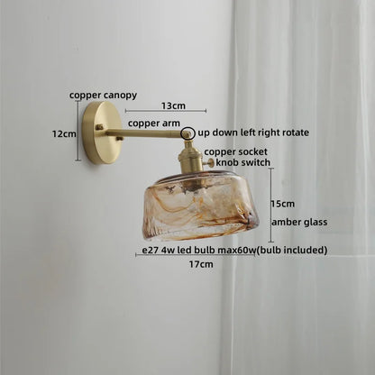 DecorBites™ Glass Copper LED Wall Lamp with Knob Switch for Modern Home Decor