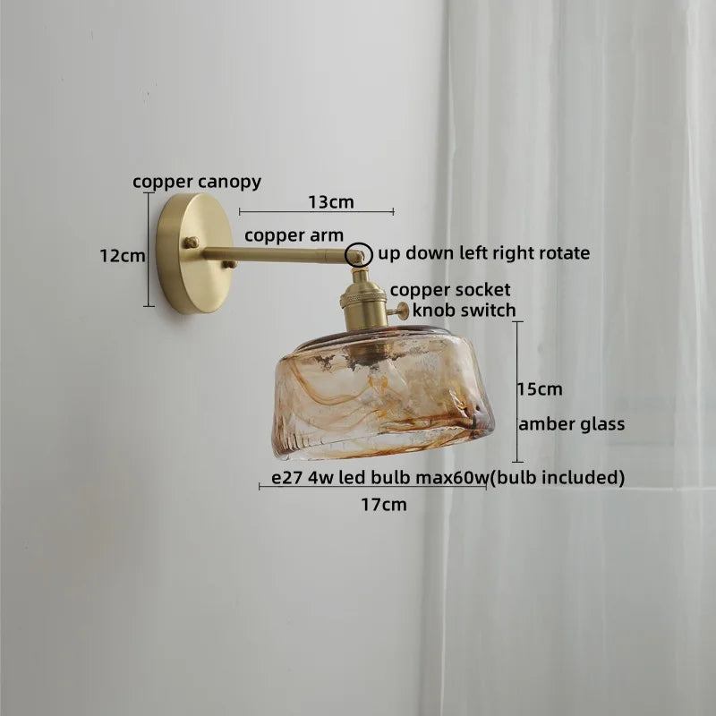 DecorBites™ Glass Copper LED Wall Lamp Sconce for Corridor Bedroom Living Room