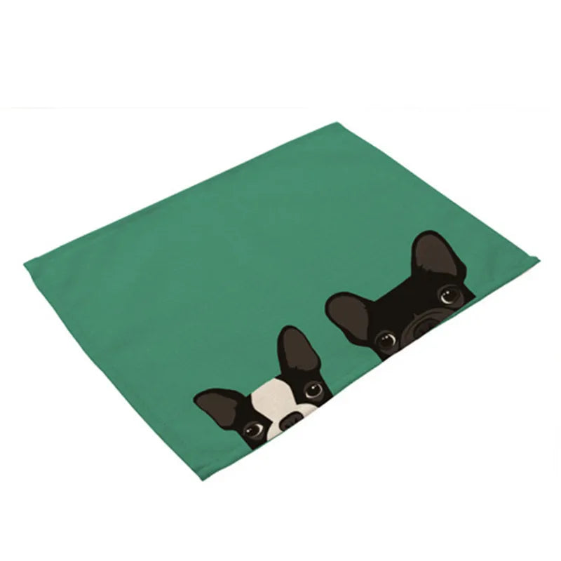 DecorBites™ Dog Cat Pattern Cotton Linen Dining Table Mats 32*42cm