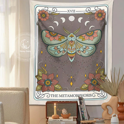 Decobites Metamorphosis Tarot Tapestry: Mystical Forestcore Moon Moth Decor for Home & Dorm