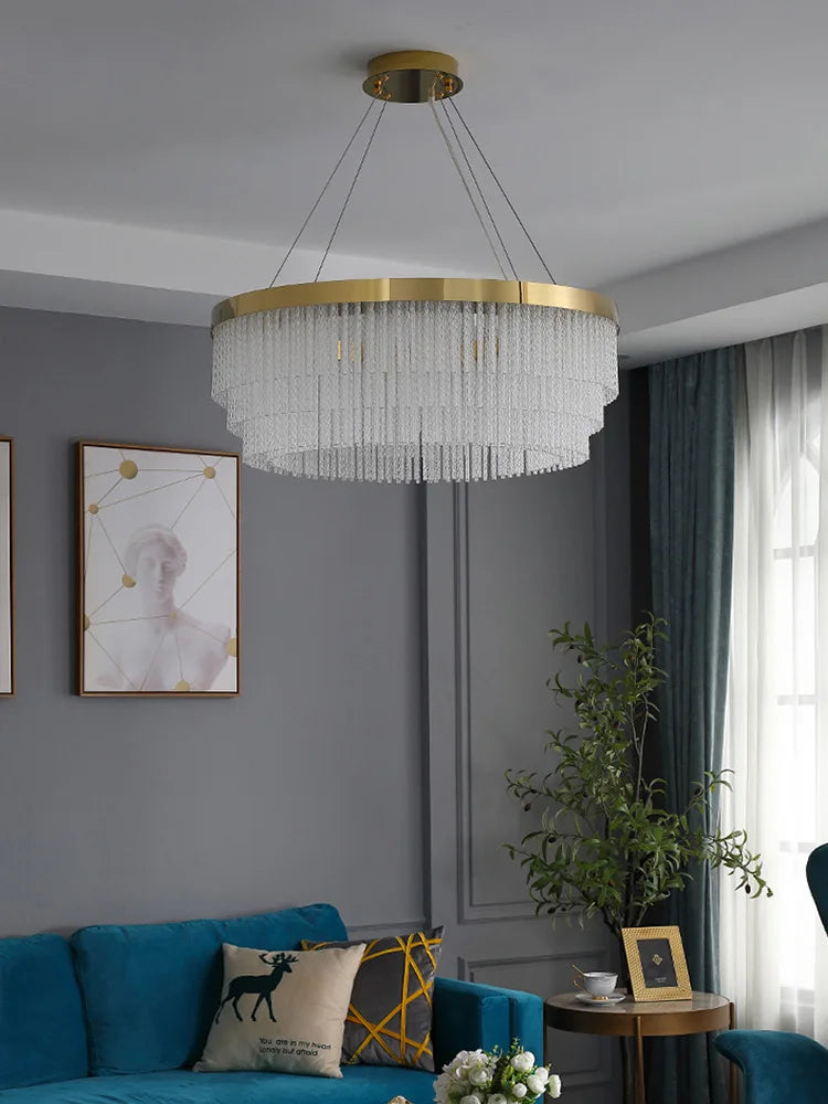 DecorBites™ Crystal Ceiling Chandelier: Modern LED Luxury Pendant Light for Home Decor