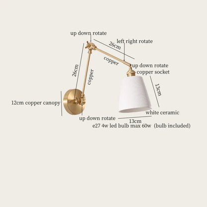 DecorBites™ Ceramic LED Wall Lamp, Pull Chain Switch, Nordic Copper, Small Size