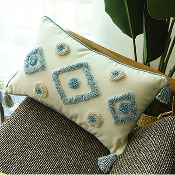 DecorBites™ Boho Blue Diamond Moroccan Cushion Cover 45x45cm Home Decor