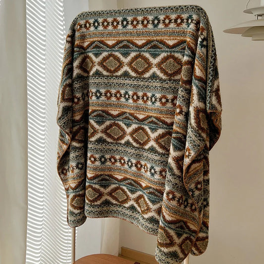 DecorBites™ Boho Printed Blanket: Cozy, Multi-Functional, Half-Flannel Shawl, Single/Double Bedspread
