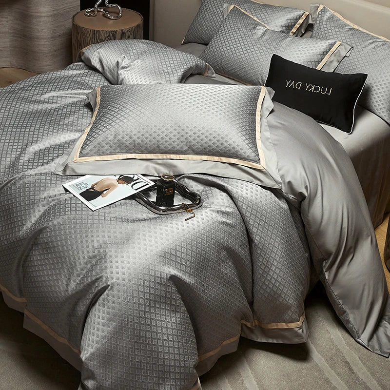 Decobites Luxury Yarn-dyed Jacquard Bedding Set: Duvet, Sheet, Pillowcases