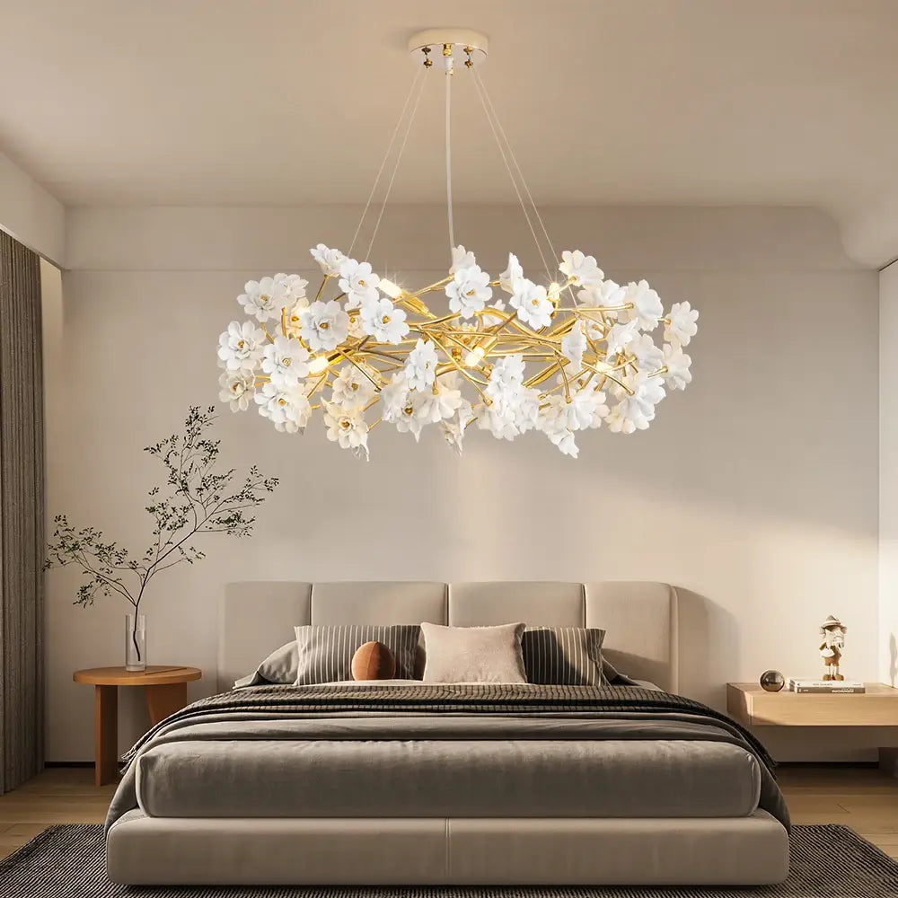 DecorBites™ Floral French White Ceramic Chandelier - Romantic Home Décor