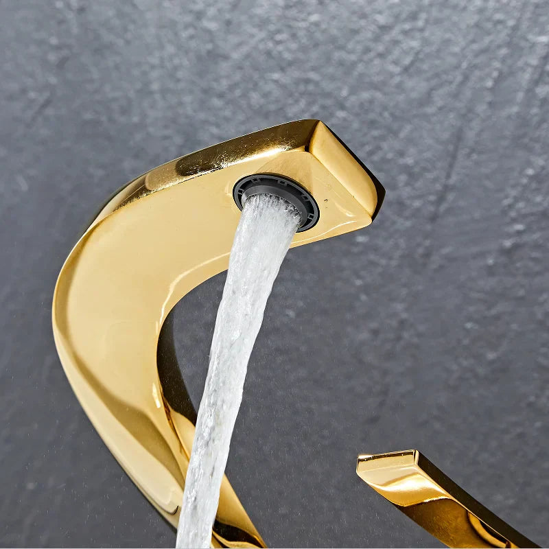 Decorbites™ Grifo de Oro para Baño | Grifo de Fregadero Montado en Cubierta | Mezclador de Lavabo de Agua Caliente y Fría