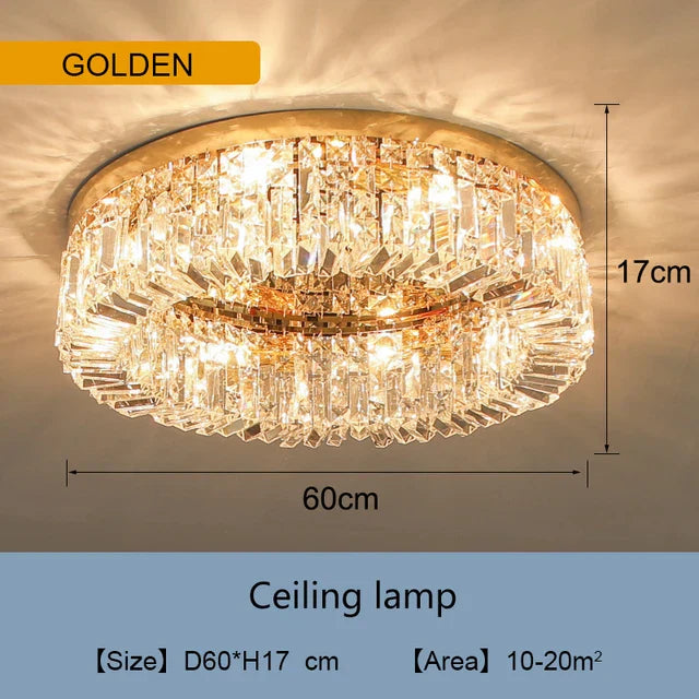 DecorBites™ Golden LED Crystal Round Ceiling Lamp