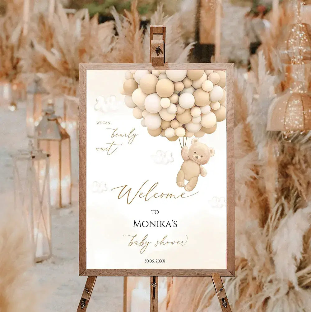 DecorBites™ Personalized Teddy Bear Baby Shower Welcome Sign
