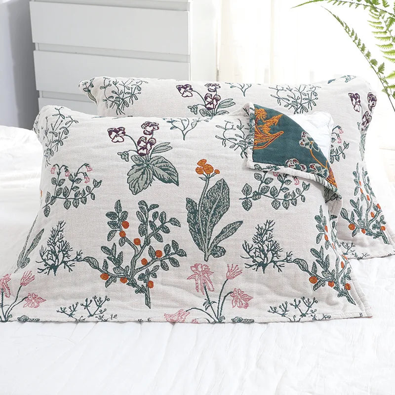 DecorBites™ Japanese Cotton Single Bedspread with Pillow Towel - Floral Birds Design