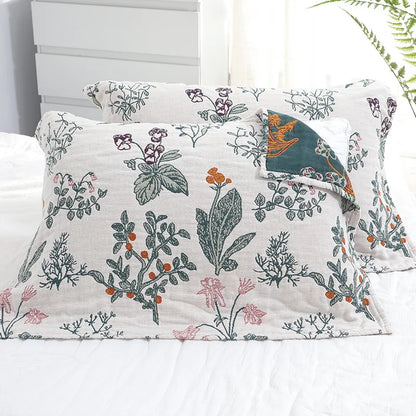 DecorBites™ Japanese Cotton Single Bedspread with Pillow Towel - Floral Birds Design