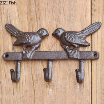 Decorbites™ Vogelhaken-Wandregal | Schwarzes Eisen-Garderobenständer für vintage Outdoor-Dekoration