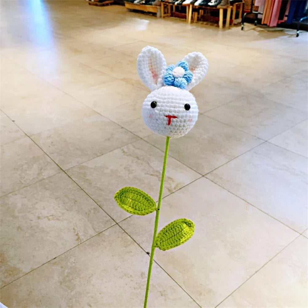 DecorBites™ Knitted Sunflower & Rabbit Bouquet: Handmade Crochet DIY Home Decor & Gift
