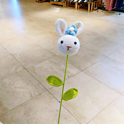 DecorBites™ Knitted Sunflower & Rabbit Bouquet: Handmade Crochet DIY Home Decor & Gift