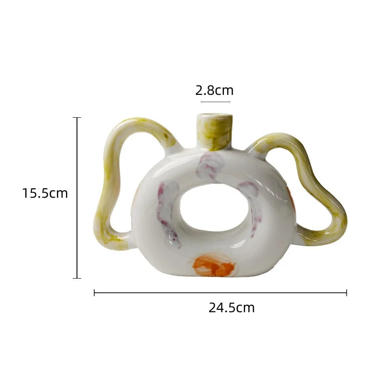 DecorBites™ Abstract Handle Ceramic Vase for Floral Arrangements and Home Decoration