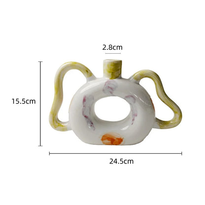 DecorBites™ Abstract Handle Ceramic Vase for Floral Arrangements and Home Decoration